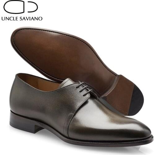 Uncle Saviano Derby Men Dress Shoes Fashion Style Man Shoe Office Designer Lace-Up Genuine Leather Party Business Mens Shoes