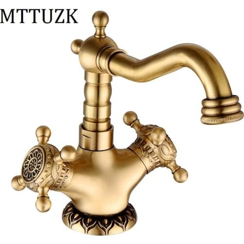 Vidric Deck Mounted Double handle Antique Brushed Bronze Bathroom Faucet Basin Height up Carved Faucet Hot and Cold Mixer tap
