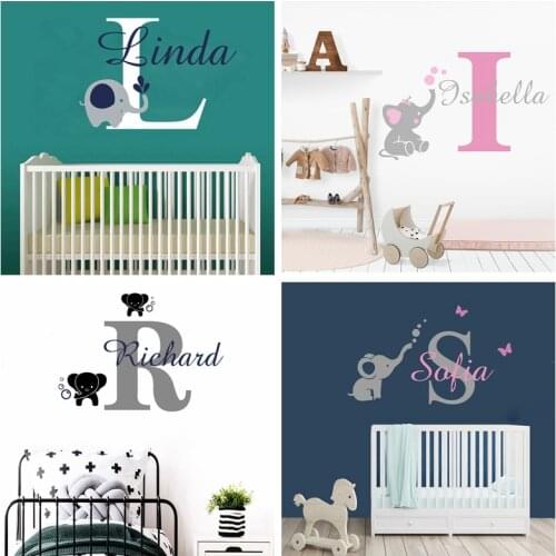 Custom Name Baby Elephant Vinyl Wall Sticker Home Decor For Kids Boys Girls Room Nursery Decoration Wall Stickers Decor Decals
