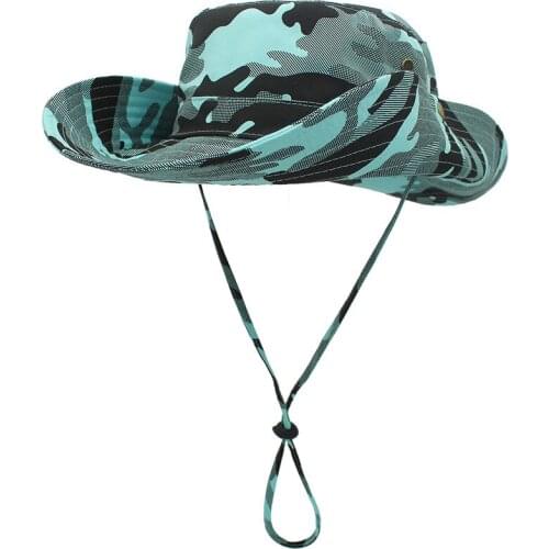Outdoor Windproof Rope Bucket Hat For Women Men Sun Wide Brim Fishing Fisherman Cap Camouflage Big Brim Sunhat