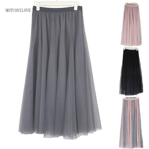 2020 Spring Summer Vintage Women Long Skirts Elastic waist Tulle Skirts Womens Skirts Puffy Long Tutu Skirts Female Jupe Longue
