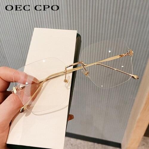 OEC CPO Rimless Clear Glasses Women Fashion Transparent Lens Optical Eyeglasses Frame Female Myopia Prescription Eyewear Frames