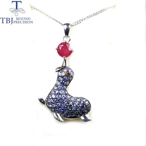 TBJ,Cute dolphin sapphire pendant natural sapphire ruby topaz gemstone jewelry 925 sterling silver for women gift