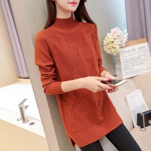 Winter Fashion 6 Color Half Turtleneck Long Knitted Sweater Women Loose Pullovers Ladies Jumper Half High Collar Knit Top Female