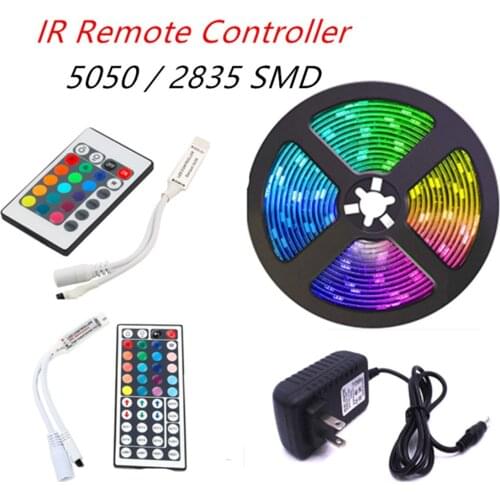 5m 10m 15m 20m LED Strip 5050 2835 IP20 RGB Strip LED Light Flexible Ribbon Stripe DC 12V RGB Diode Tape IR Controller Adapter