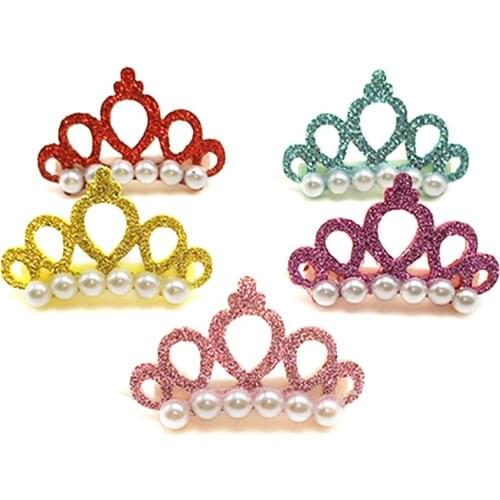 5PCS Pet Hair Clip Pet Crown Pet Princess Decor Pet Party Faux Pearl Crown Shape Dog Hair Clip Pet Hair Accessory