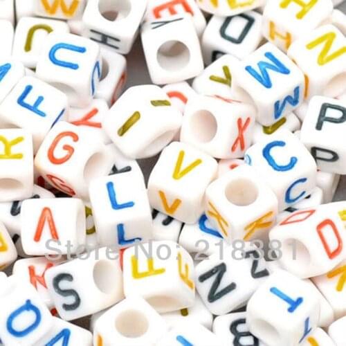 500pcs White Multicolor Random Mixed Alphabet/ Letter Acrylic Cube Loose Beads Findings For DIY Garment Accessories 6x6mm