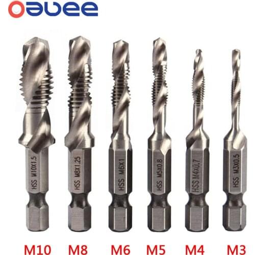 6Pcs Hex Shank Titanium Plated HSS Screw Thread Metric Tap Drill Bits Screw Machine Compound tap M3 M4 M5 M6 M8 M10 Hand Tools