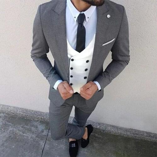 ANNIEBRITNEY 3 Piece Grey Slim Fit Men Formal Suit Custom Skinny Groom Wedding Tuxedo Custom Slim Fit Prom Wedding Men Suit Set