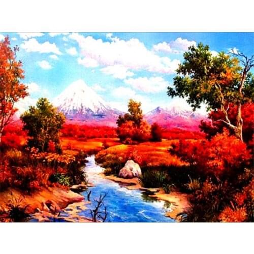 ARMYQZ5D Diamond Painting Landscape Full Drill Square Tree Scene DIY Embroidery River Home Decoration Diamond Art