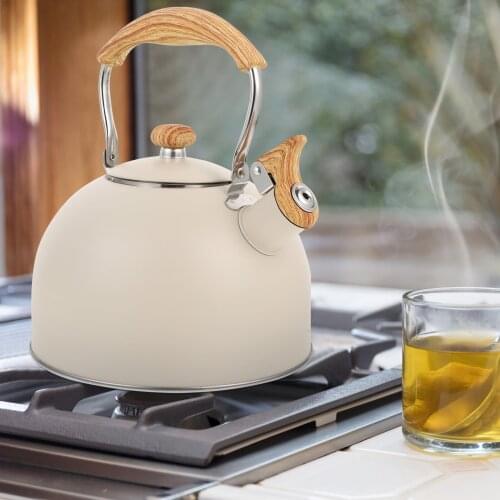 2.5L Whistling Teakettle White Stainless Steel With Beep Stove-Top Water Boiler Teapot For Gas Electric Stove Induction Cooker