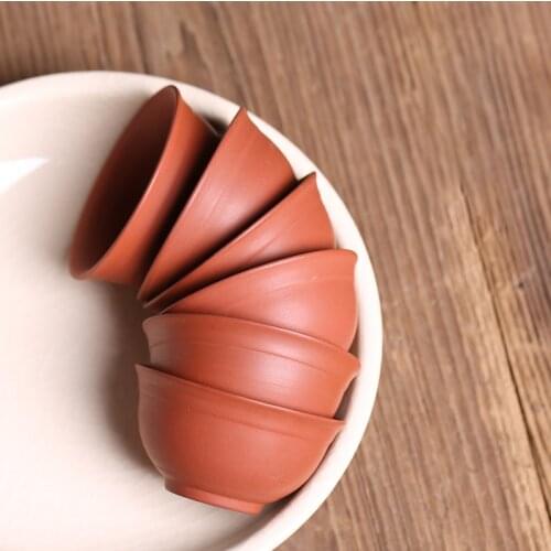 30ml Chaozhou Hand-Pulled Teacup Raw Ore Vermilion Purple Clay Anti-Scalding Small Tea Bowl Jianhui Hand-made Red mud Tea Cup