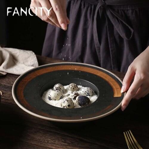 FANCITY Japanese retro ceramic straw hat bowl pasta bowl ice bowl salad noodle round bowl big soup bowl creative restaurant hote