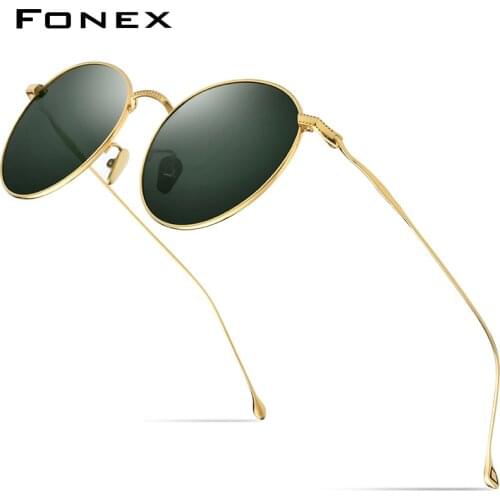 FONEX Pure Titanium Sunglasses Men Vintage Small Round Polarized Sun Glasses for Women 2019 Retro High Quality UV400 Shades 8508