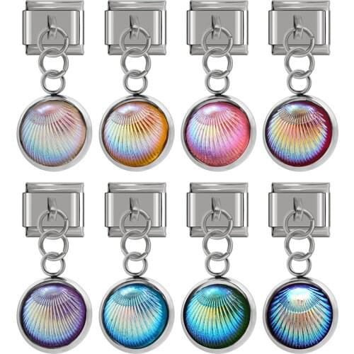 Hapiship 2020 New Original Daisy Color Round Resin Shell Italian Charm Fit 9mm Stainless Steel Bracelet DIY Making Jewelry DJ307