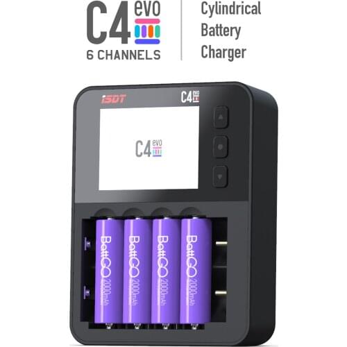 ISDT C4 EVO Smart Battery Charger with Type-C QC3.0 Output for AA AAA Li-ion Battery with IPS Display Screen and Fire Prevention