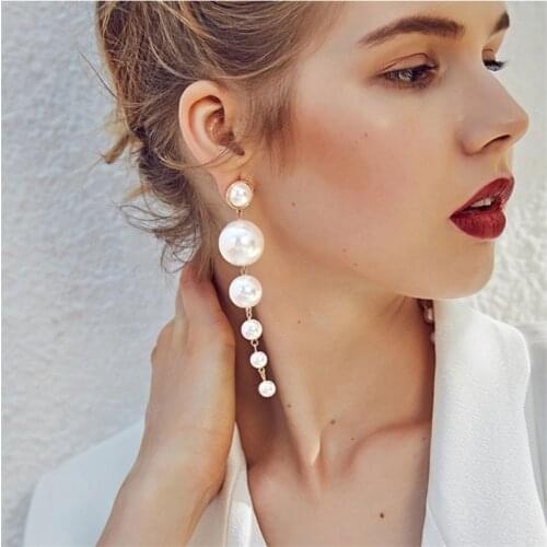 Exquisite Simulated Pearl Stud Earrings Long Earrings Pearls String Statement Drop Earrings Trendy Gift For Women Wedding Party