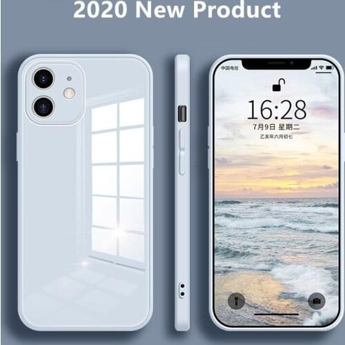 Square Tempered Bumper Phone Case For iPhone 12 Mini 11 Pro Max SE 2 X XR XS Max 8 7 6 6s Plus Anti-knock Liquid Silicone Frame