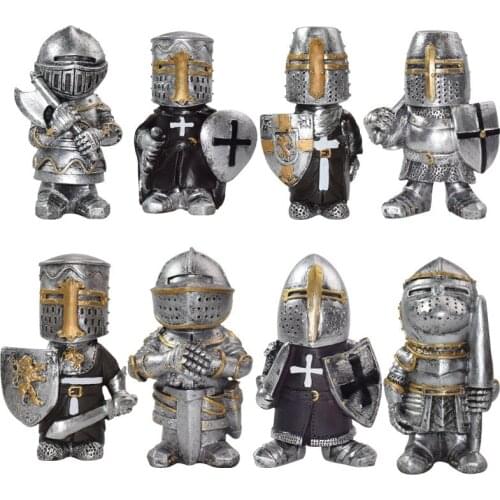 Dwarf knight swords axeman swordsmen lance knight guard resin ornaments garden statues medieval crusader family collection gifts