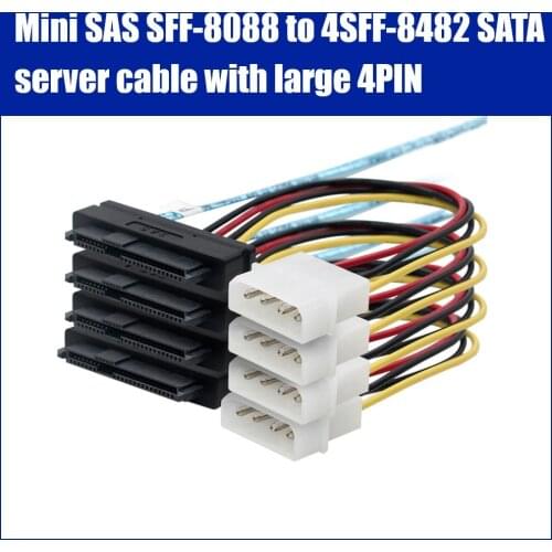 Mini SAS SFF-8088 to 4SFF-8482 service array card SATA data cable with large 4P