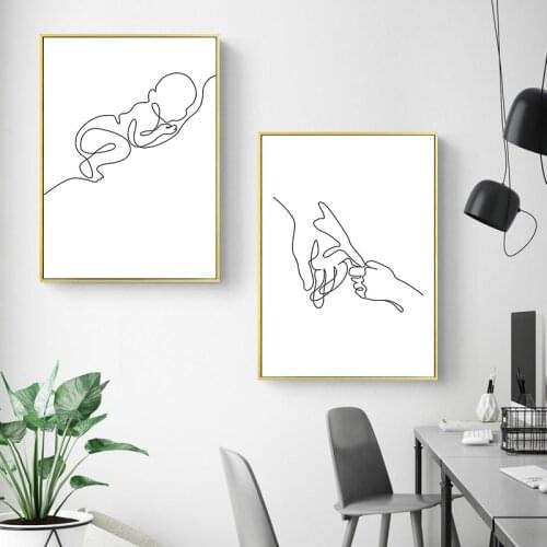Minimalism Curved Line Canvas Prints Abstract Hand Art Alphabet Paintings Nordic Chilren Wall Living Room Wall Decoration