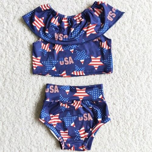 Boutique Girls Designer Clothes Toddler Baby Bummies Sets 4th of July Start Print Infant Girls Bummies Sets Wholesale Kids Sets