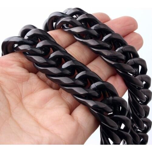 Mens Black Chain Necklaces 316L Stainless Steel Black Link Chain For Men Curb Cuban Link Chain Jewelry 9/11/13/16/20mm Wide