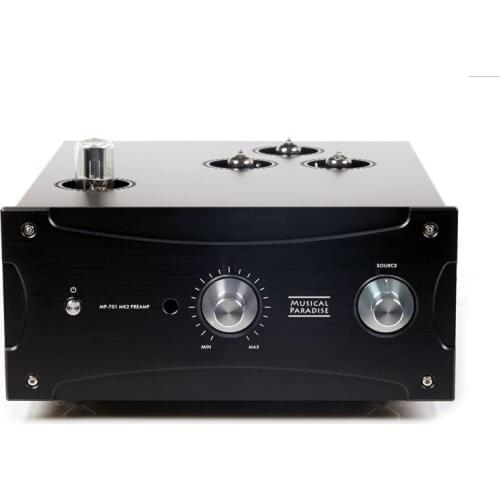 Music Hall MP-701-MK2 tube preamplifier, 6Z5P, 6X5 rectifier. Frequency response: DC to 50khz, output impedance: = 10Kohm