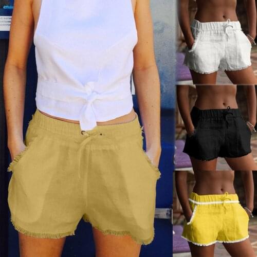 Solid High waisted Drawstring Pockets Hermuda Shorts Streetwear Summer Beach Casual Home Cotton and linen shorts High Shorts