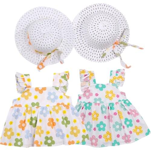 0-3y Summer Toddler Baby Kids Girls Flowers Princess Dress Hat Outfits Clothes Kids Clothes Baby Children Clothing Vestido