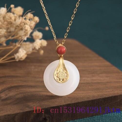 White Jade Doughnut Pendant Charm Chalcedony 925 Silver Gifts Natural Fashion Crystal Women Necklace Gemstone Jewelry Zircon