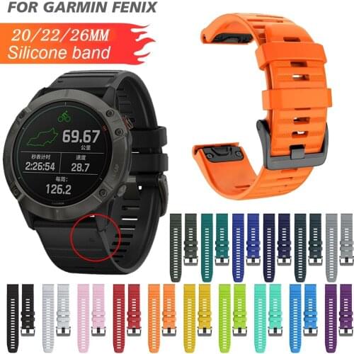 26 20 22mm Sport Silicone Watchband Wriststrap for Garmin Fenix 6X 6 6SPro 5X 5 5SPlus 3 HR MK1 Easy Fit Quick Release wirstband