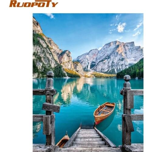 RUOPOTY Frame Landscape Boat Painting By Number Wall Art Picture Acrylic Paint On Canvas Coloring By Numbers For Diy Gift Art