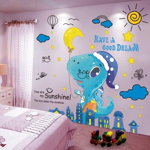 [SHIJUEHEZI] Dinosaur Animals Wall Stickers DIY Cartoon Coulds Wall Decals for Kids Room Baby Bedroom Nursery Home Decoration
