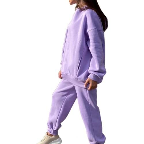 Sports Pant Set for Women 2021 Solid Color Pockets Outfits Two Piece Suit Hooded Sweatshirt Sweatpants Tracksuit Set