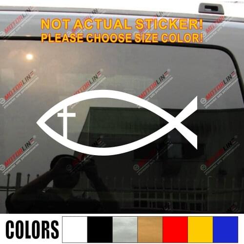 Jesus Fish Cross Car Decal Sticker Vinyl Ichthys Christian Bible Christ God Truck Boat Die cut no background pick color and size