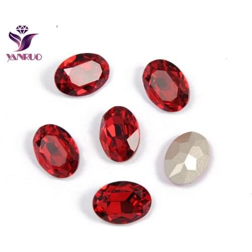 YANRUO 4120 Oval Light Siam Fancy Glass Beads Diamond Sewing Rhinestones Glass DIY Base Ornaments Claw Setting