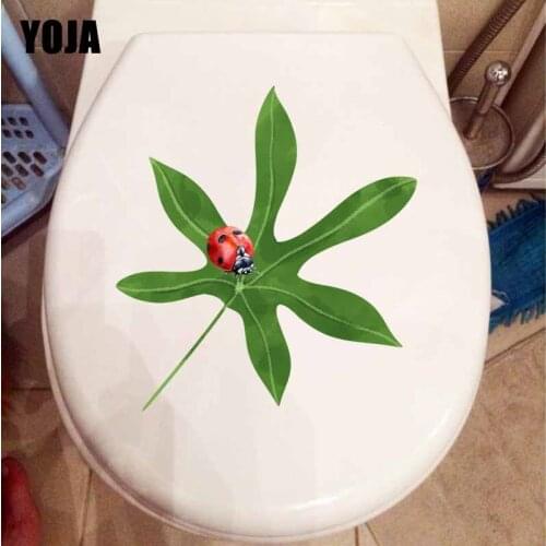 YOJA 21.5X22.7CM Coccinella Septempunctata On Leaves Wall Decal Living Room Home Decor Toilet Sticker Cartoon Animal T5-1101