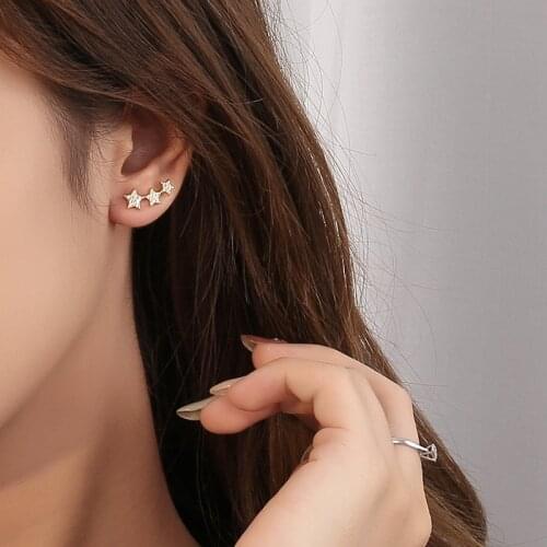 925 Sterling Silver Fashion Zircon Star/Circle Irregular Stud Earring Ear Ring Ear Bone Wild Simple Women Girl Silver Ear Jewelr