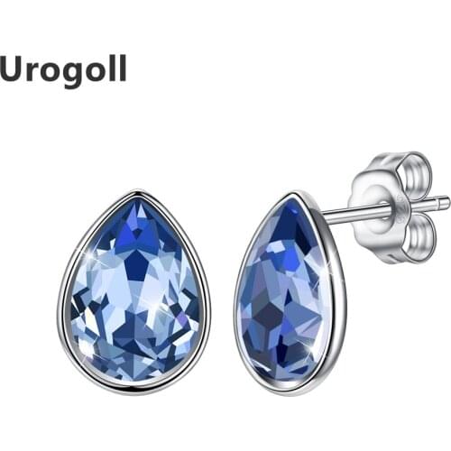 Earrings Girl 925 Sterling Silver Water Drop Shape Stud Earrings Sparkling Crystal Earrings for Women Fashion 925 Silver Jewelry