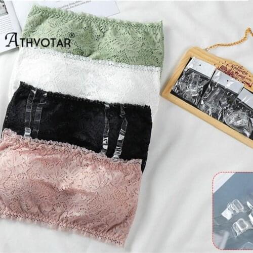 ATHVOTAR One-Piece Sleeveless Bralette Bra Lace Tube Top Transparent Shoulder Strap Gather Brassiere Wireless Lingerie Underwear