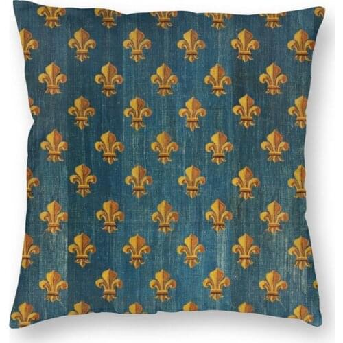 Gold Fleur De Lys Cushion Cover Double-sided Lily Flower Fleur-de-Lis Floor Pillow Case for Sofa Custom Pillowcase Home Decor
