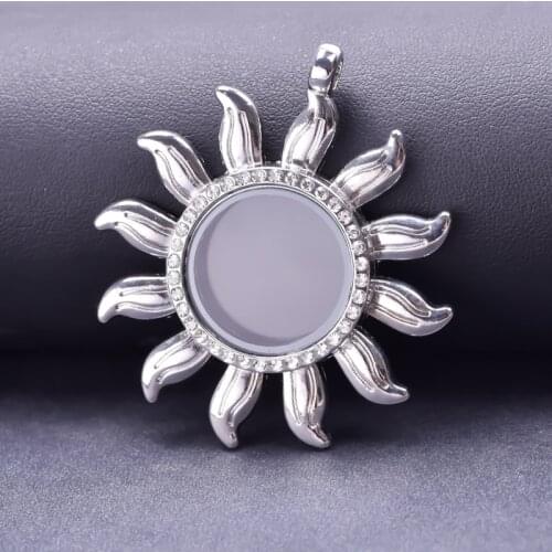 Gold Silver Color Sun Glass Pendant Locket Alloy Rhinestone Openable Floating Lockets Charms For Jewelry Making Necklace Fashion
