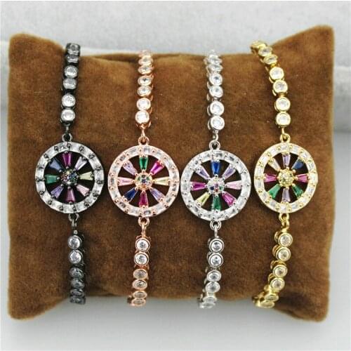 10pcs/lot New design colorful round connector cz bracelet,plated cubic zircon component,popular bracelet cheap wholesale