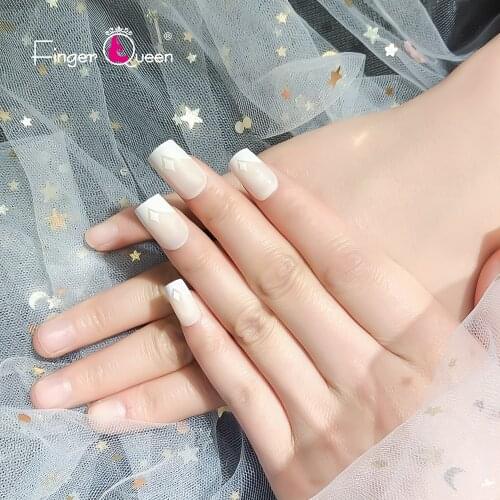 24pcs Box White Color Polygon Detachable Finished Fingernails Ballet Wearable Fake Nails Press On Set Charms Womens Tips Short