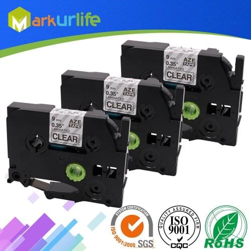 3 PCS/Lot 9mm*8m Tze 121 Tze121 Black on Clear Laminated Compatible P touch 9mm tze-121 Adhensive Tape Cartridge tz121 tze-121