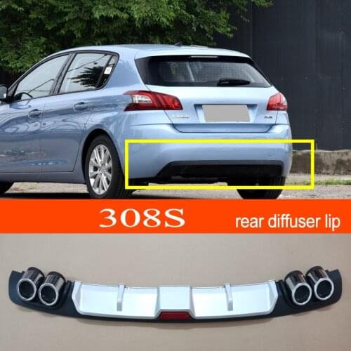 308S ABS Plastic Material Silver / Black Car Rear Bumper Rear Diffuser Spoiler Lip for Peugeot 308S Hatchback