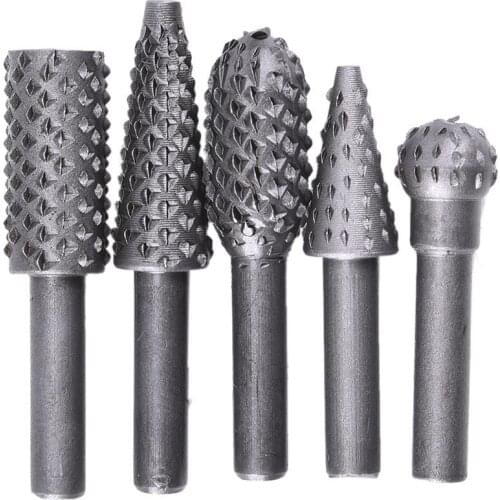 5pcs Woodworking Steel Rotary Rasp File Shank Rotor Craft Files Rasp Burrs Wood Bits Grinding Power Carving Hand Tool