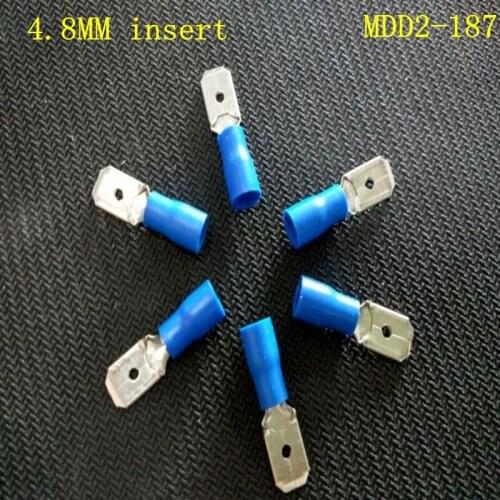 50pcs/lot MDD2-187 male head insert 4.8MM pre insulated terminal cold pressing terminal