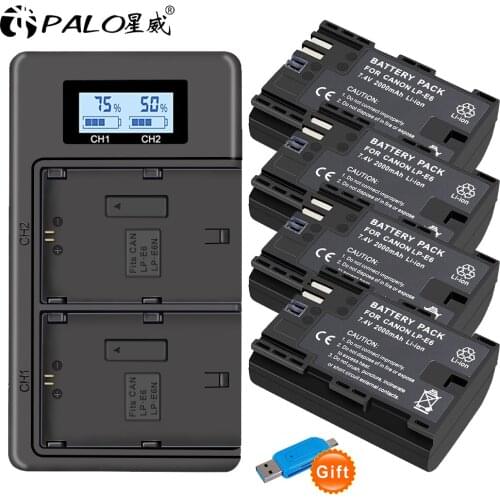 LP-E6 LP E6 LPE6 E6N Battery + LCD Dual Charger For Canon EOS 5DS R 5D Mark II III 5D 6D 7D 70D 80D EOS 60D for Canon Cameras